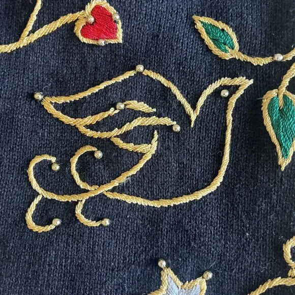 Vintage 1998 Michael Simon Christmas Cardigan Womens L Black Gold Trim Beaded - Picture 5 of 14